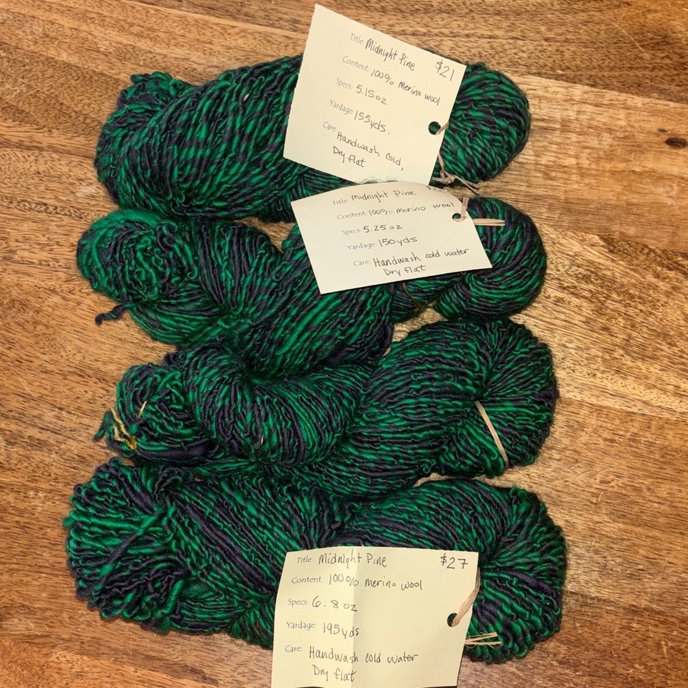 Handspun 'Midnight Pine' Merino Wool Yarn - Green & Navy Twist